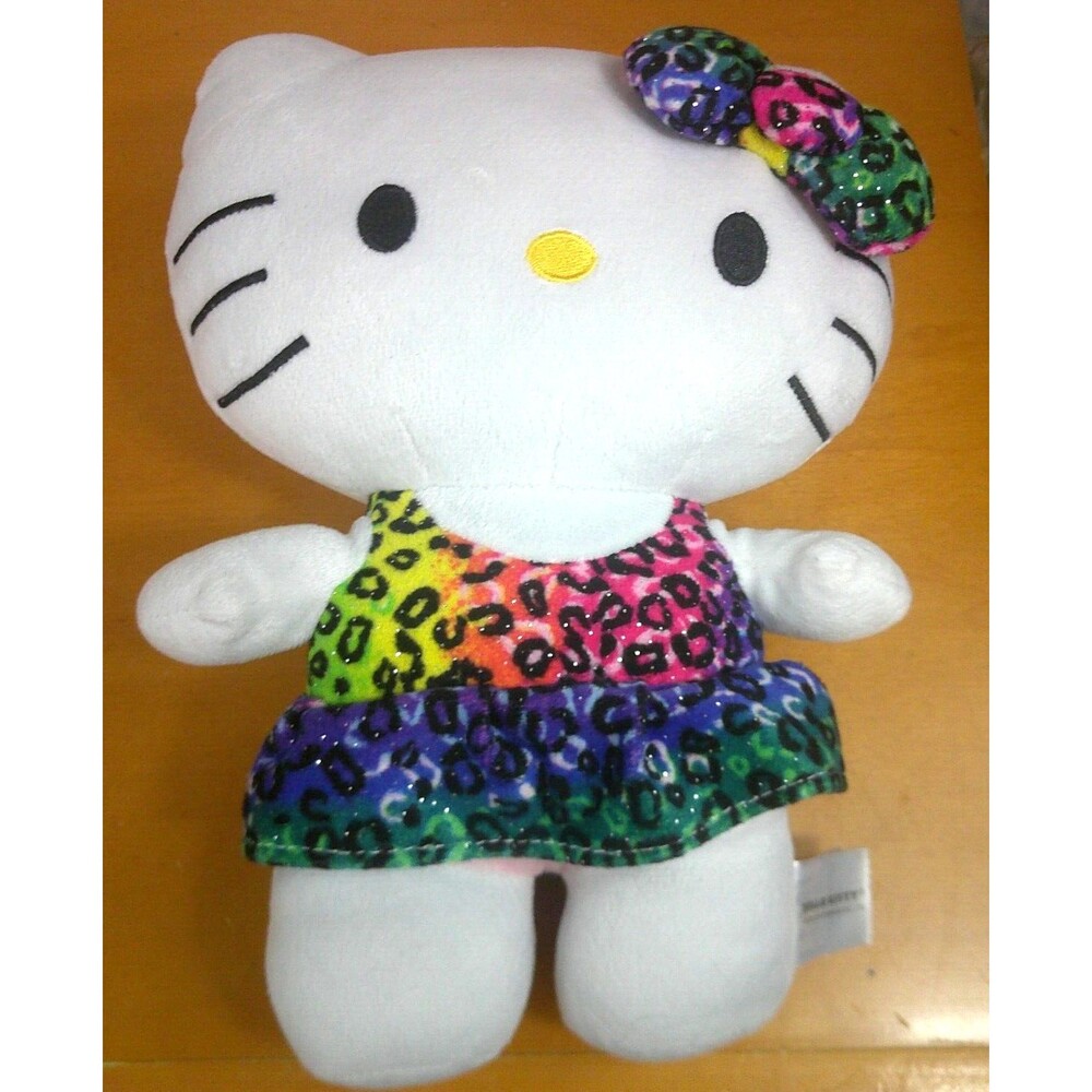 Hello Kitty Plush Fiesta Glitter Rainbow Leopard Print Dress Sanrio 12 Inch
